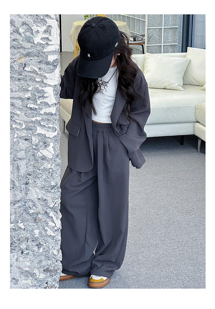 Spring Autumn Girls Blazer Suits Clothing Set Kids Jackets+Pants Fashion Loose Teenage Casual Outfits 4-14 child Casual Costumes