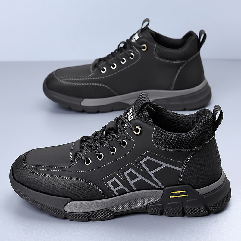 Youth Workwear Men's Shoes Autumn Casual Leather Shoes Men's Soft Sole All-match Fashionable sneaker Soft Leather Korean Style Trendy Shoes with Thick Sole