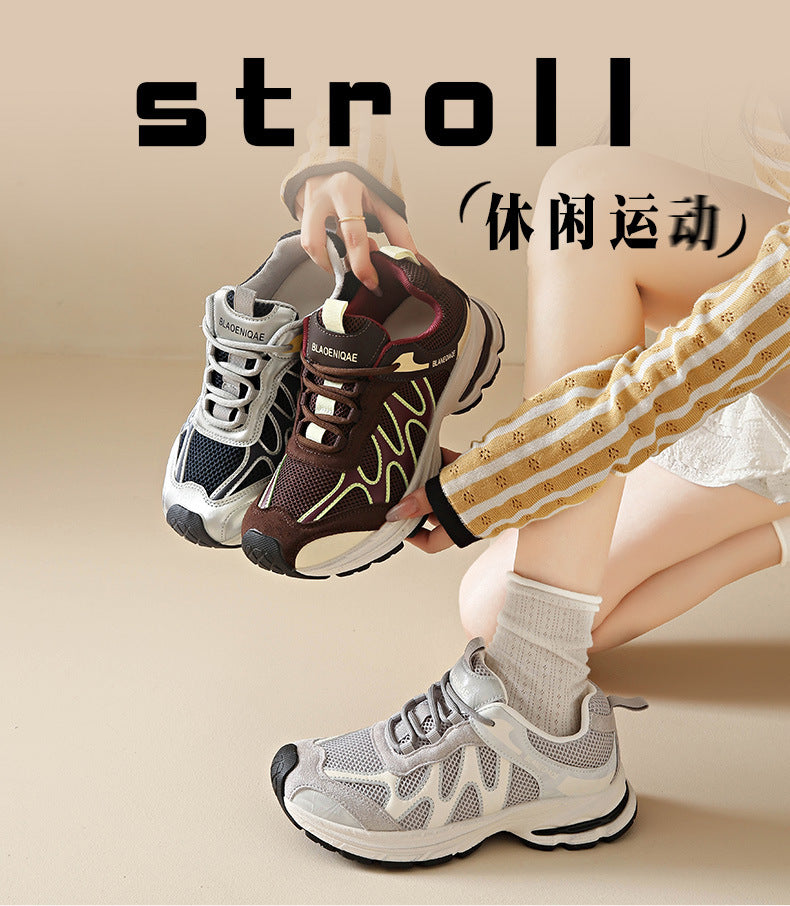 Dad Shoes for Women 2025 New Mesh Breathable Jogging Shoes Thick Sole Heightening Casual Sports Shoes