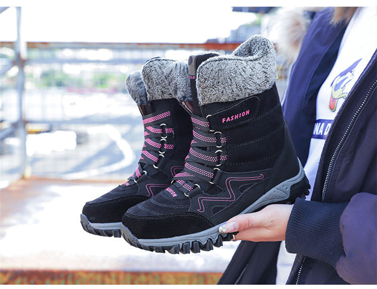 Northern Winter Fleece-lined Warm Thick-soled Snow Boots Cotton-padded Shoes High-top Women's Shoes Thick-soled Outdoor Mountaineering Shoes Casual Shoes