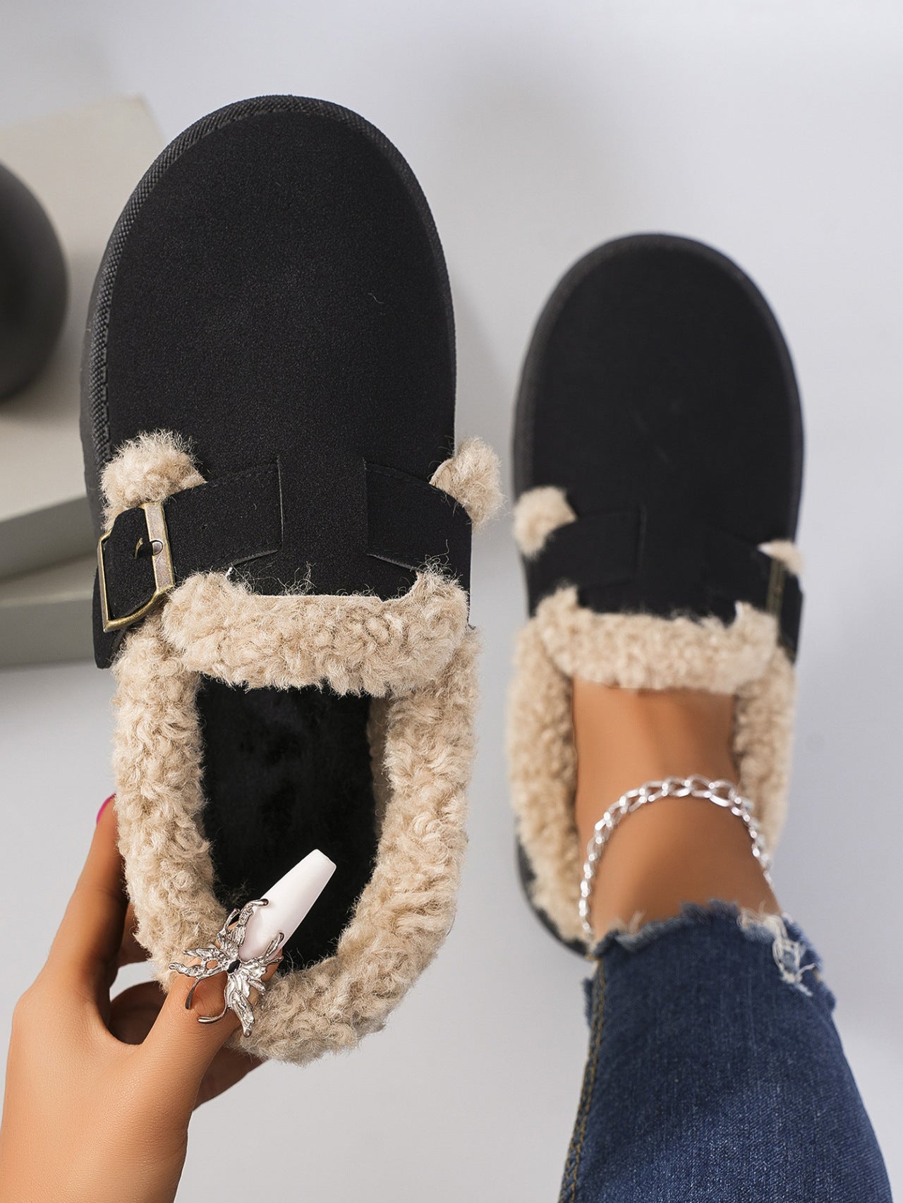 Retro Birkenstock Snow Shoes for Women, Fleece-Lined Loafers, 2026 New Winter Style, Slip-On Thick-Soled Warm Cotton Shoes