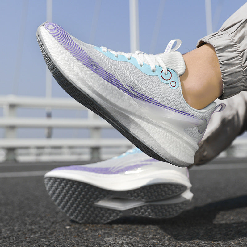 Running Shoes, Sports Shoes, Racing Shock-Absorbing Ultra-Light Running Shoes for Male Teenagers and Students, Carbon Plate Racing Breathable Fly-Woven Mesh