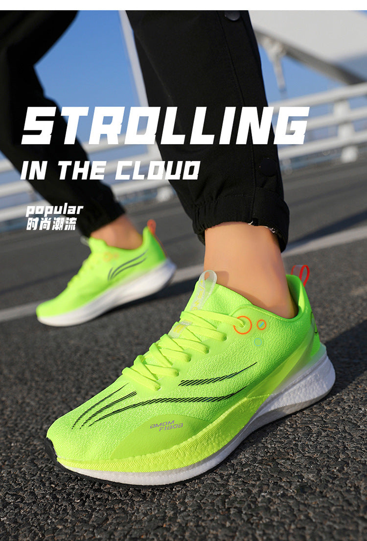 Running Shoes, Sports Shoes, Racing Shock-Absorbing Ultra-Light Running Shoes for Male Teenagers and Students, Carbon Plate Racing Breathable Fly-Woven Mesh