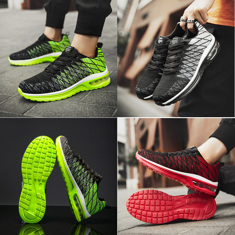 Men's Shoes 2025 Spring New Fluorescent Green Sports Breathable Mesh Air Cushion Non-Slip Casual Lightweight Couple Running Shoes
