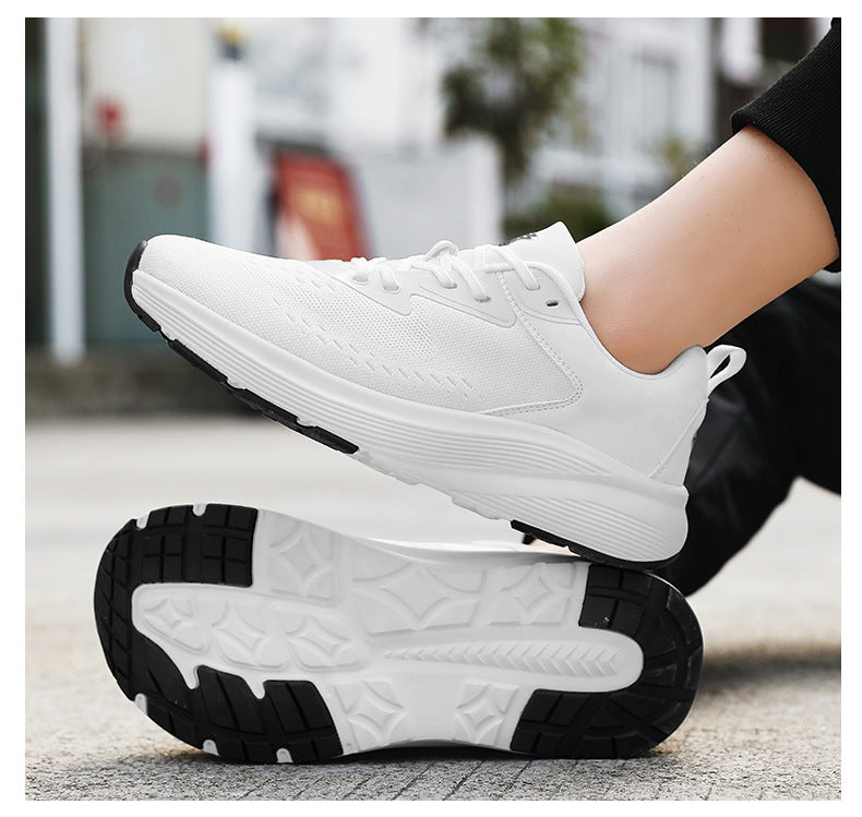 2025 New Couple Running Shoes Lightweight Shock-Absorbing Breathable Sports Shoes for Men and Women Youth Travel White Shoes Cross-Border