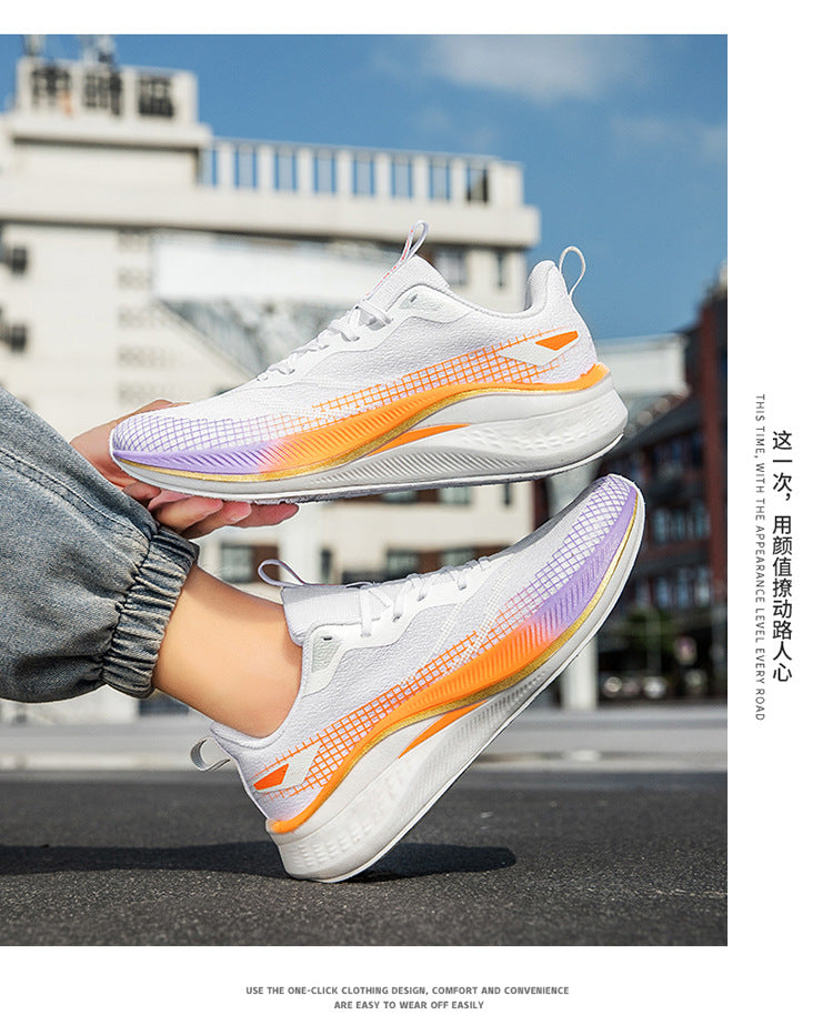 Running Shoes, Sports Shoes, Racing Shock-Absorbing Ultra-Light Running Shoes for Male Teenagers and Students, Carbon Plate Racing Breathable Fly-Woven Mesh