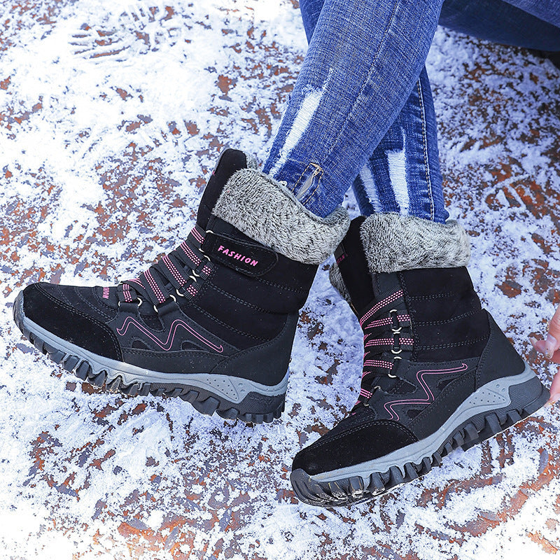Northern Winter Fleece-lined Warm Thick-soled Snow Boots Cotton-padded Shoes High-top Women's Shoes Thick-soled Outdoor Mountaineering Shoes Casual Shoes