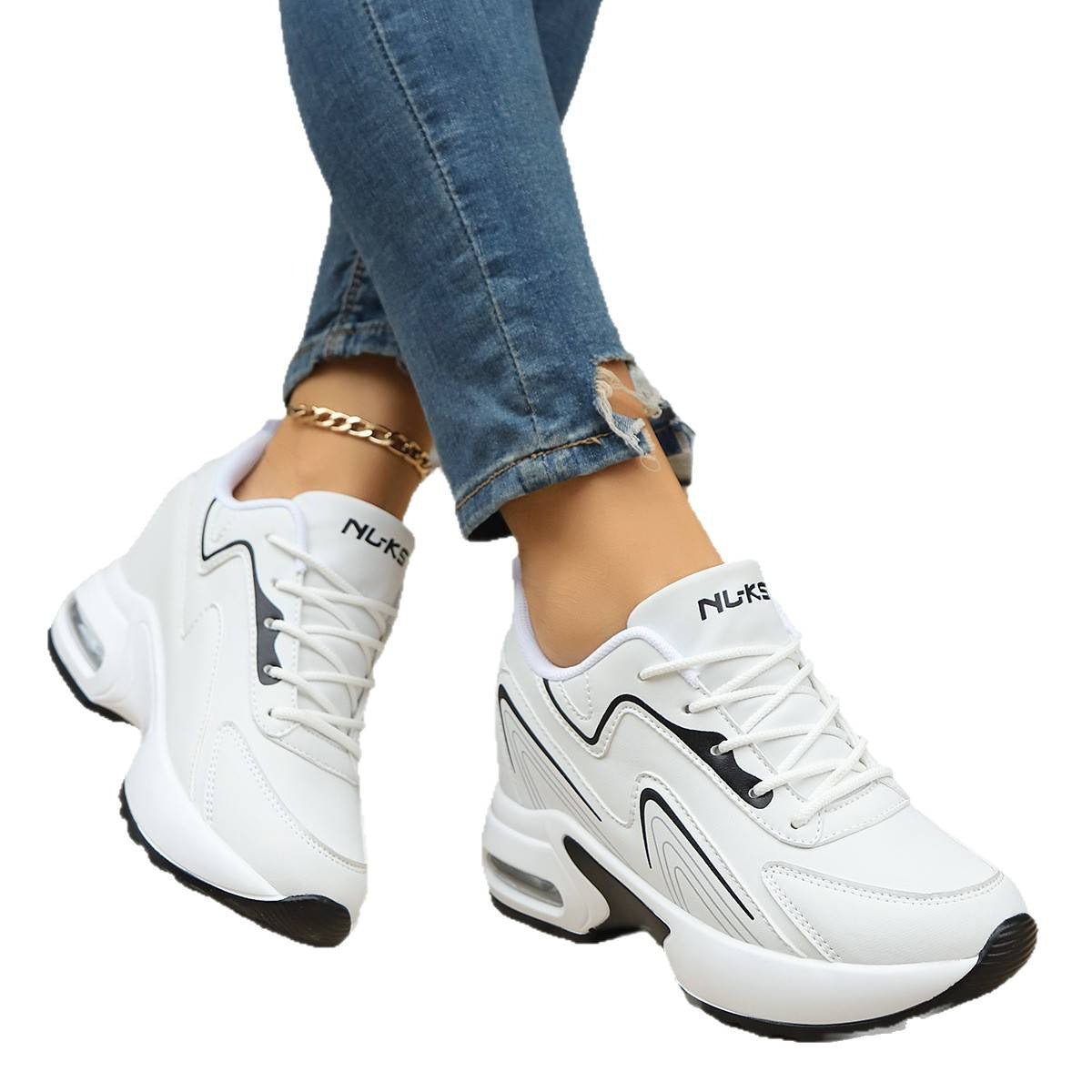 Summer Wear-Resistant Height-Increasing Dad Shoes Mesh Tendon Sole Running Shoes Breathable Non-Slip Sports Shoes
