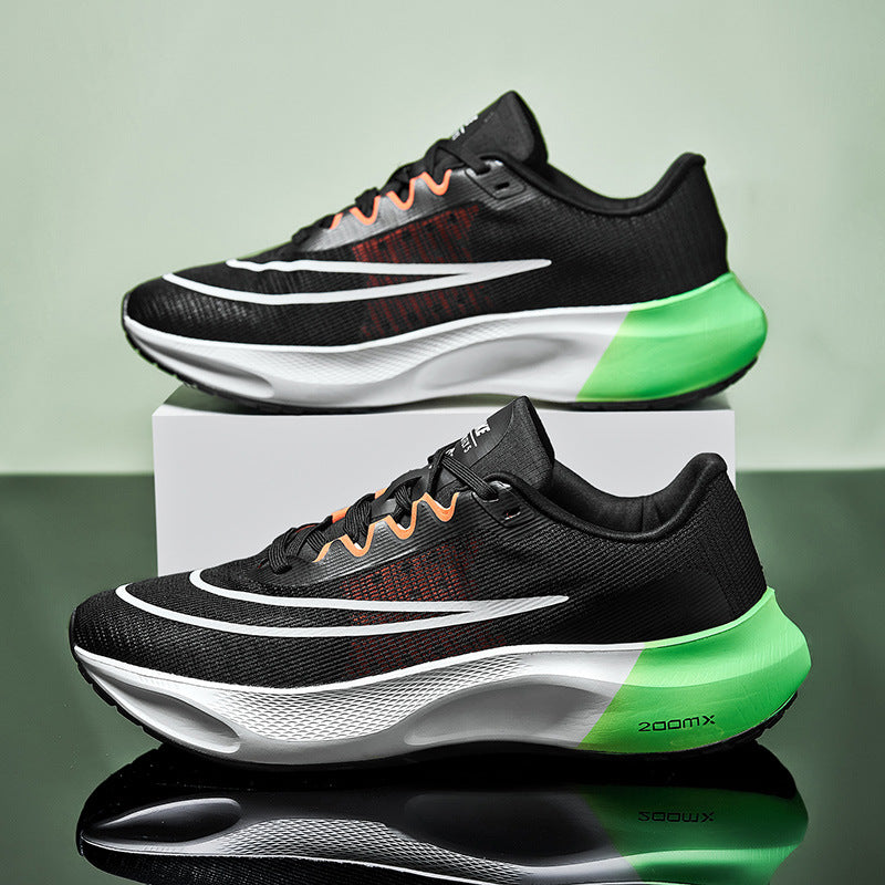 Men's Mesh Rebounding Cushioning Wear-Resistant Carbon Plate Lightweight Non-Slip Running Shoes Shock-Absorbing Flat-Soled Running Shoes Thin Low-Cut Style