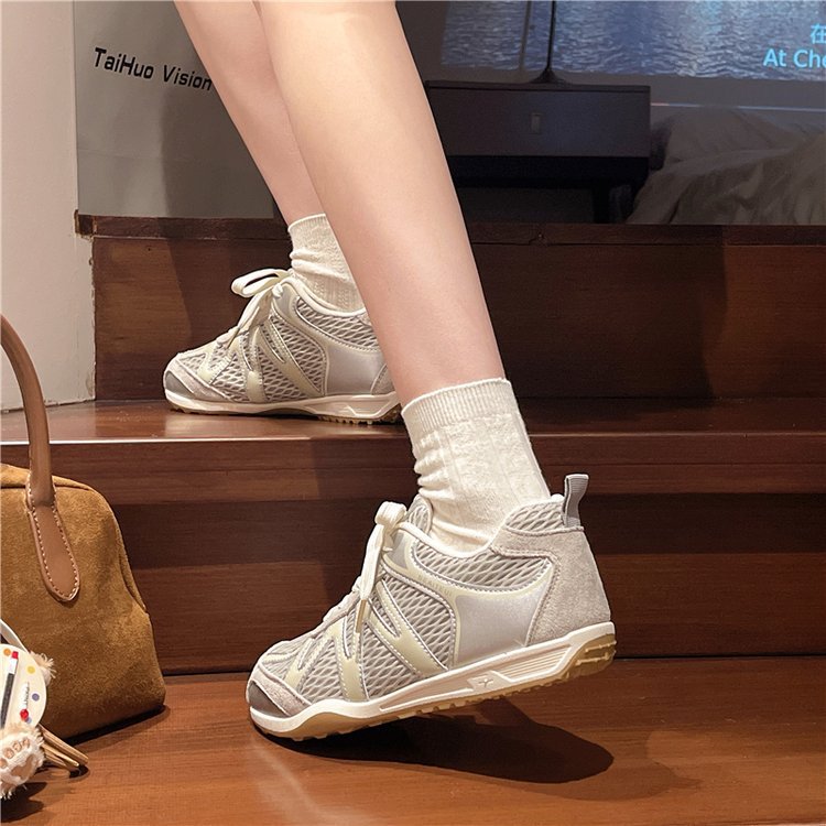 Summer Mesh Breathable Moral Training Shoes for Women 2025 New Versatile Mesh Forrest Gump Shoes Lace-Up Thick-Soled Casual Sports Shoes