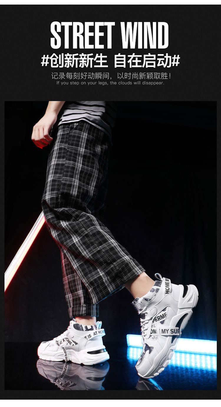 2024 New Fashionable Shoes Distinctive Autumn High-top Shoes Autumn and Winter Men's Shoes High-top Board Shoes Korean Fashionable Running Shoes for Students