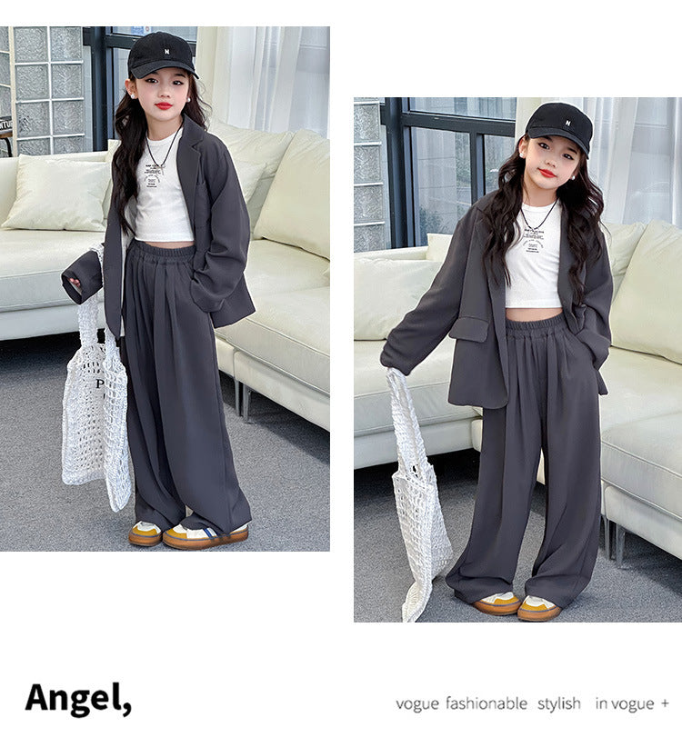 Spring Autumn Girls Blazer Suits Clothing Set Kids Jackets+Pants Fashion Loose Teenage Casual Outfits 4-14 child Casual Costumes