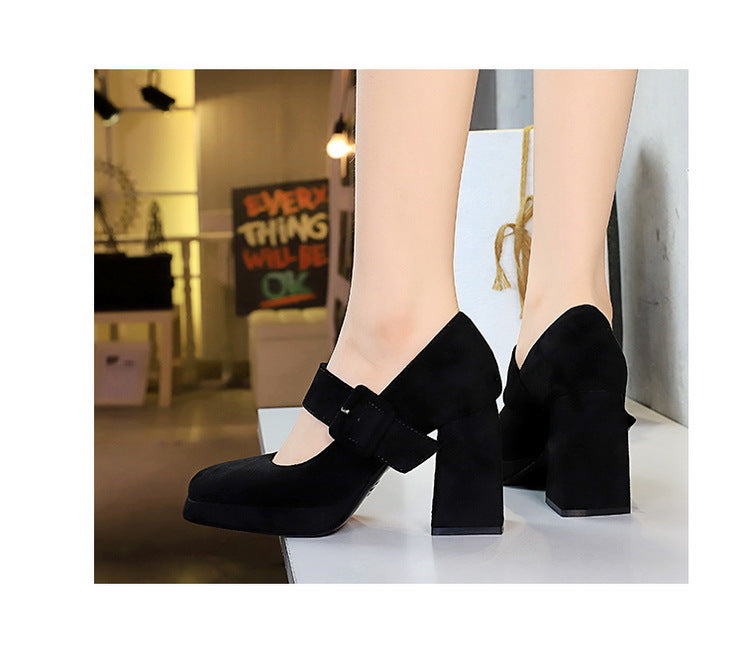 BIGTREE shoes Spring Chunky Women Pumps Belt buckle High Heels Square headed platform heels Suede Block Heels Ladies shoes New