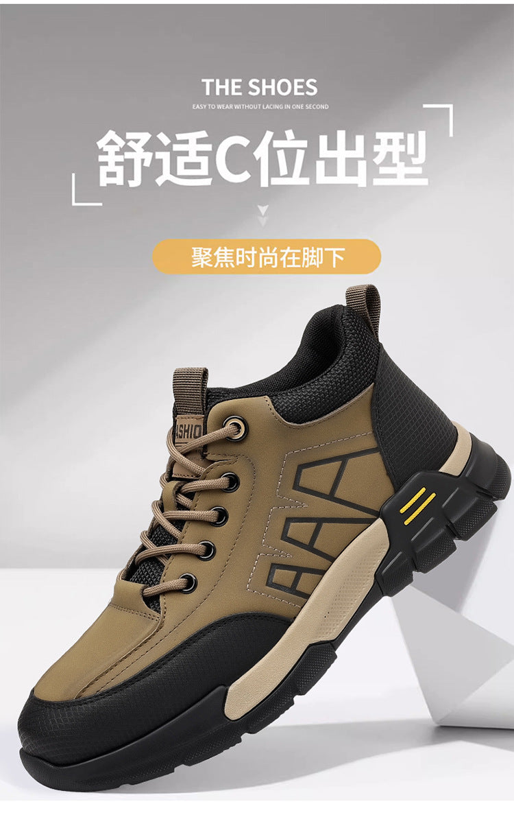 Youth Workwear Men's Shoes Autumn Casual Leather Shoes Men's Soft Sole All-match Fashionable sneaker Soft Leather Korean Style Trendy Shoes with Thick Sole
