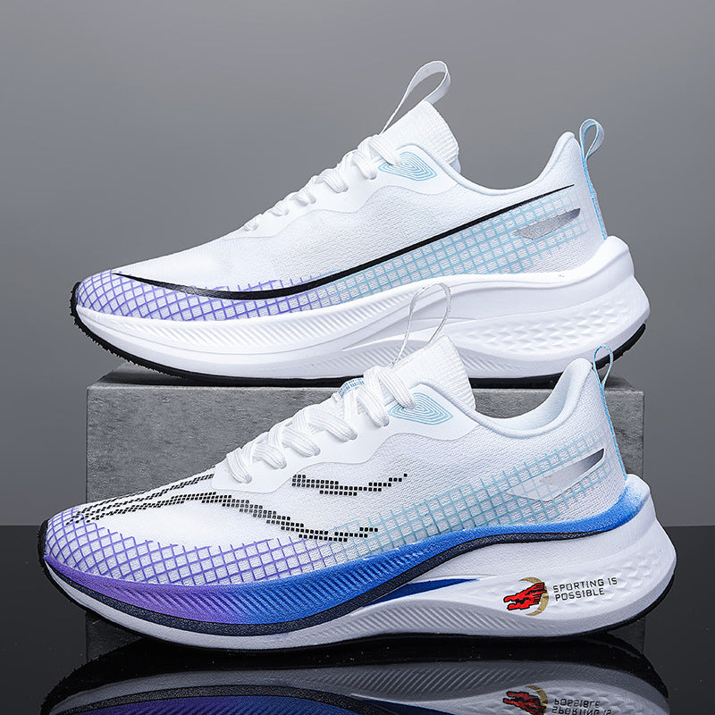 Running Shoes, Sports Shoes, Racing Shock-Absorbing Ultra-Light Running Shoes for Male Teenagers and Students, Carbon Plate Racing Breathable Fly-Woven Mesh