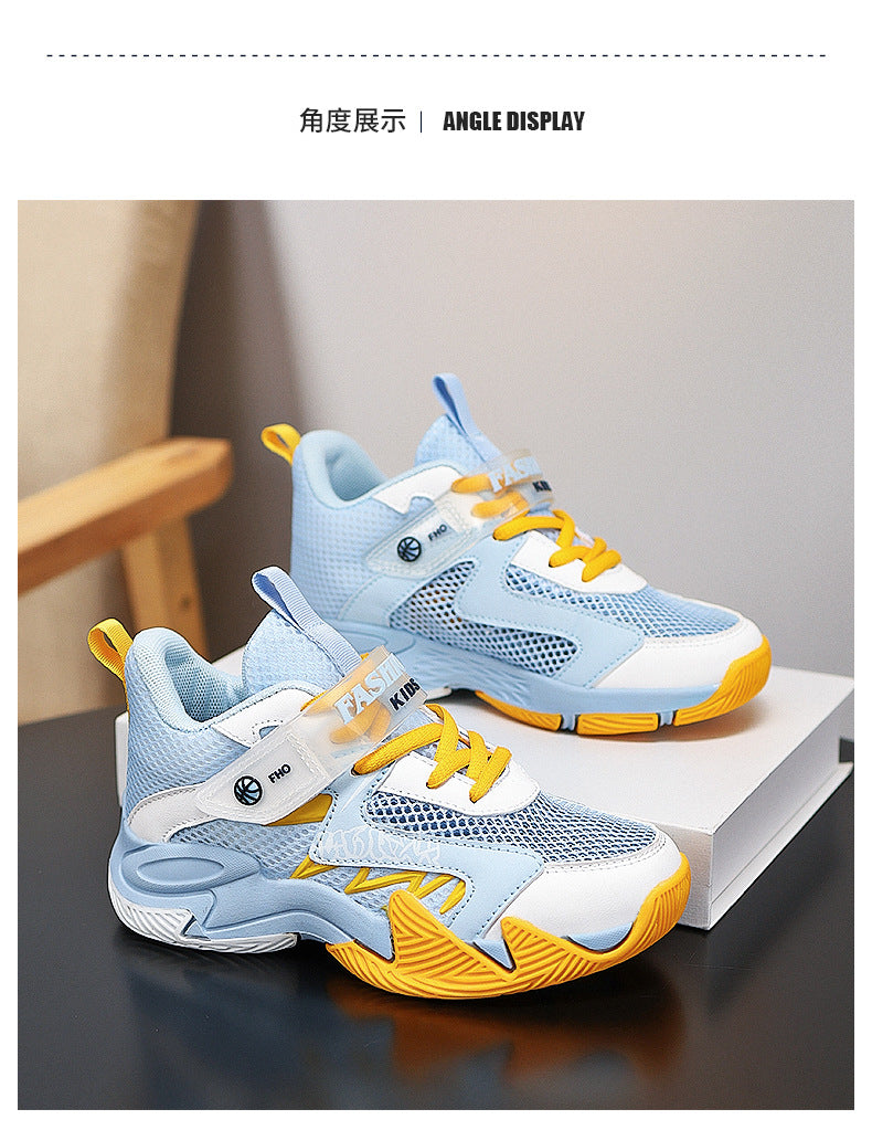 Summer New Children's Wear-Resistant Running Shoes, Mesh Breathable Casual Sports Shoes for Primary School Students, Trendy Lightweight Basketball Shoes