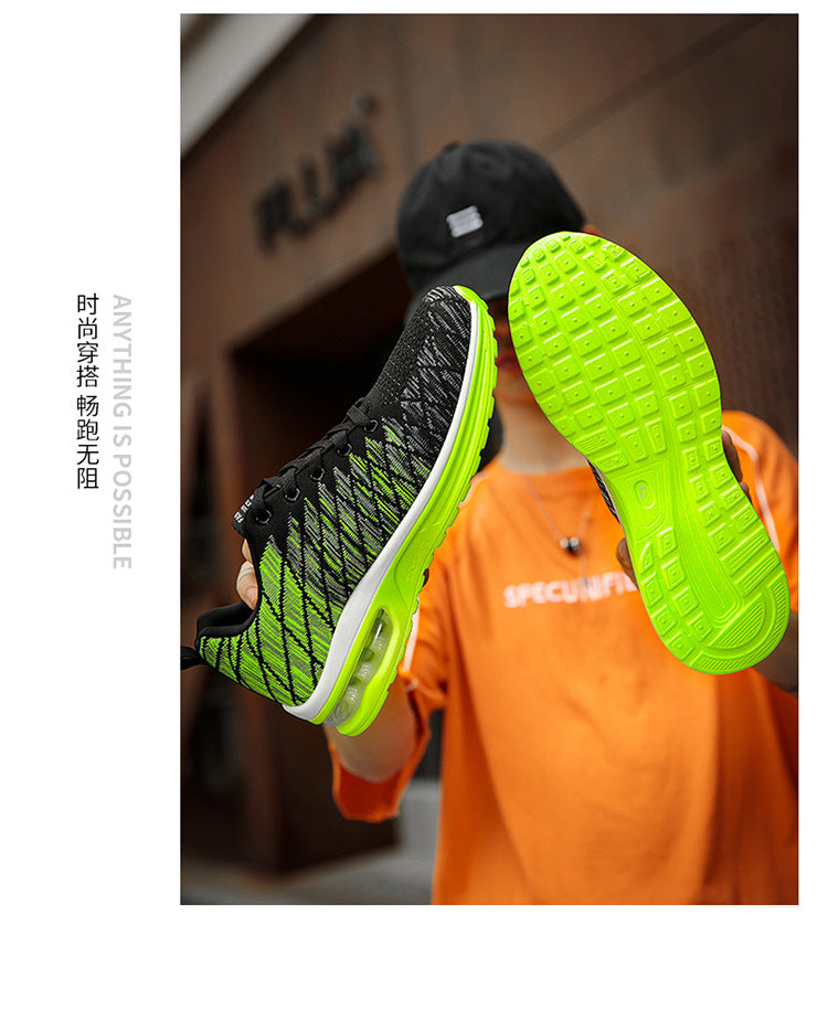 Men's Shoes 2025 Spring New Fluorescent Green Sports Breathable Mesh Air Cushion Non-Slip Casual Lightweight Couple Running Shoes