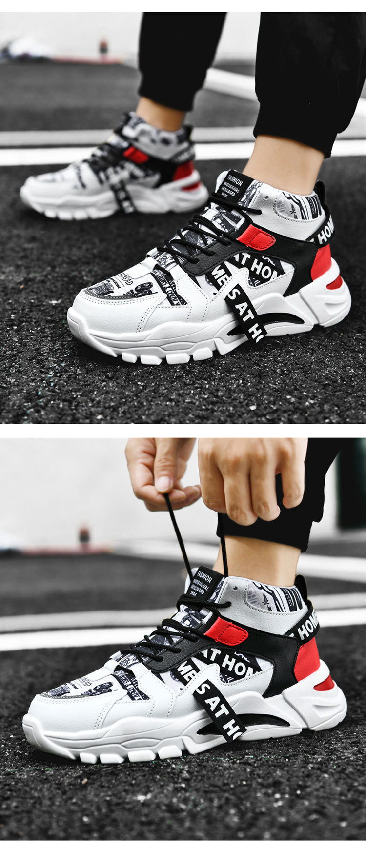 2024 New Fashionable Shoes Distinctive Autumn High-top Shoes Autumn and Winter Men's Shoes High-top Board Shoes Korean Fashionable Running Shoes for Students