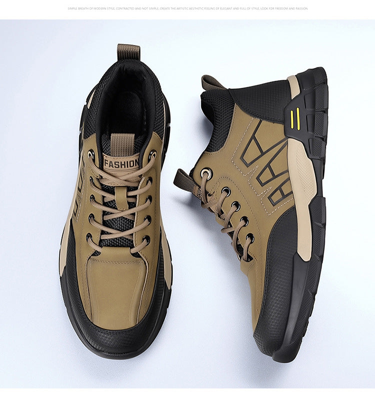 Youth Workwear Men's Shoes Autumn Casual Leather Shoes Men's Soft Sole All-match Fashionable sneaker Soft Leather Korean Style Trendy Shoes with Thick Sole