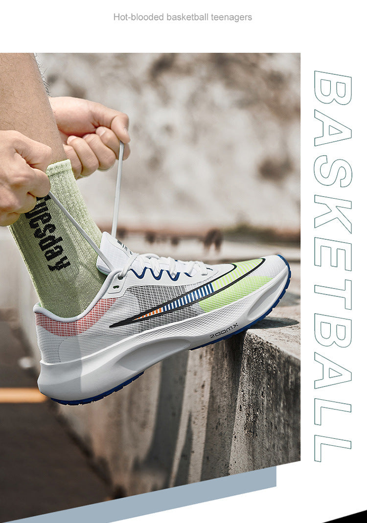 Men's Mesh Rebounding Cushioning Wear-Resistant Carbon Plate Lightweight Non-Slip Running Shoes Shock-Absorbing Flat-Soled Running Shoes Thin Low-Cut Style
