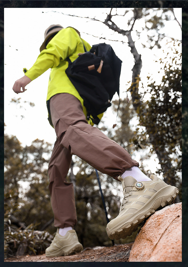 Rotating Buckle Anti-Slip Hiking Shoes for Men, Water-Repellent Cross-Country Running Shoes, Cushioning Outdoor Sports Shoes, Wear-Resistant Hiking Shoes