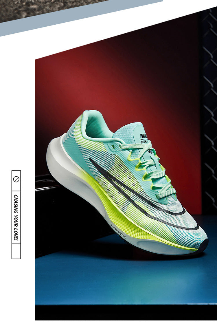 Men's Mesh Rebounding Cushioning Wear-Resistant Carbon Plate Lightweight Non-Slip Running Shoes Shock-Absorbing Flat-Soled Running Shoes Thin Low-Cut Style