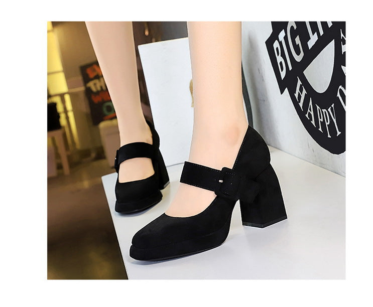 BIGTREE shoes Spring Chunky Women Pumps Belt buckle High Heels Square headed platform heels Suede Block Heels Ladies shoes New