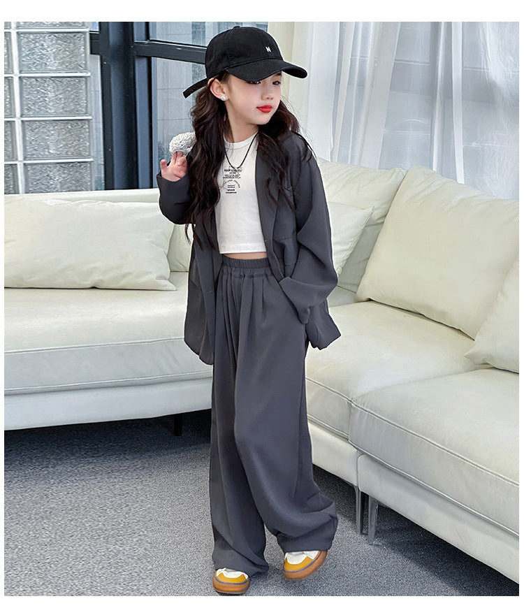 Spring Autumn Girls Blazer Suits Clothing Set Kids Jackets+Pants Fashion Loose Teenage Casual Outfits 4-14 child Casual Costumes