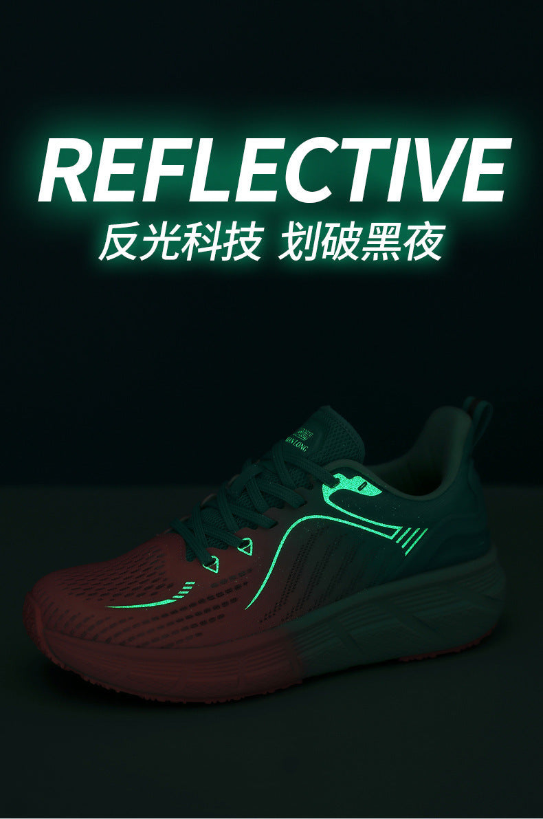 Reflective Night Vision Sports Shoes for Men, Breathable Non-Slip Running Shoes, Shock-Absorbing Professional Marathon Running Shoes, Shock-Absorbing Skipping Shoes for Women