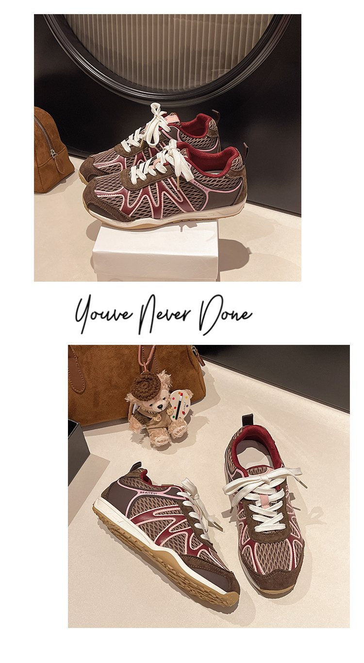 Summer Mesh Breathable Moral Training Shoes for Women 2025 New Versatile Mesh Forrest Gump Shoes Lace-Up Thick-Soled Casual Sports Shoes