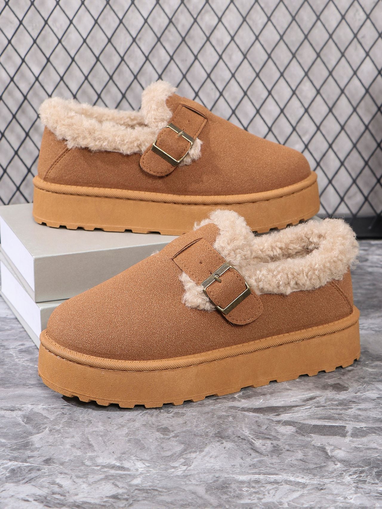 Retro Birkenstock Snow Shoes for Women, Fleece-Lined Loafers, 2026 New Winter Style, Slip-On Thick-Soled Warm Cotton Shoes