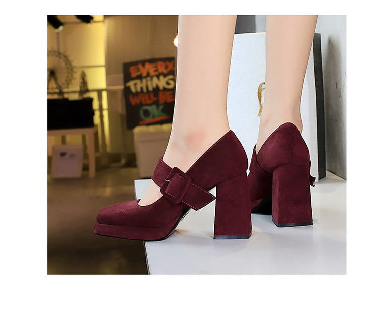 BIGTREE shoes Spring Chunky Women Pumps Belt buckle High Heels Square headed platform heels Suede Block Heels Ladies shoes New