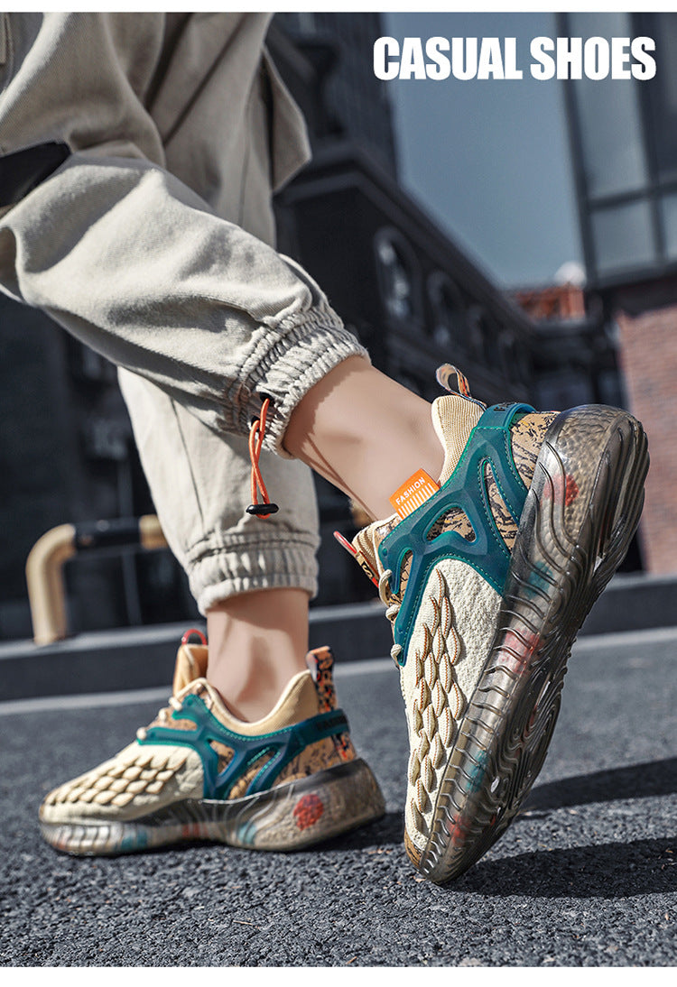 Sports Shoes for Men, Spring and Summer New Style, Fish Scale Fly-Knit Mesh Casual Shoes, Student Outdoor Fashion Trendy Casual Running Shoes