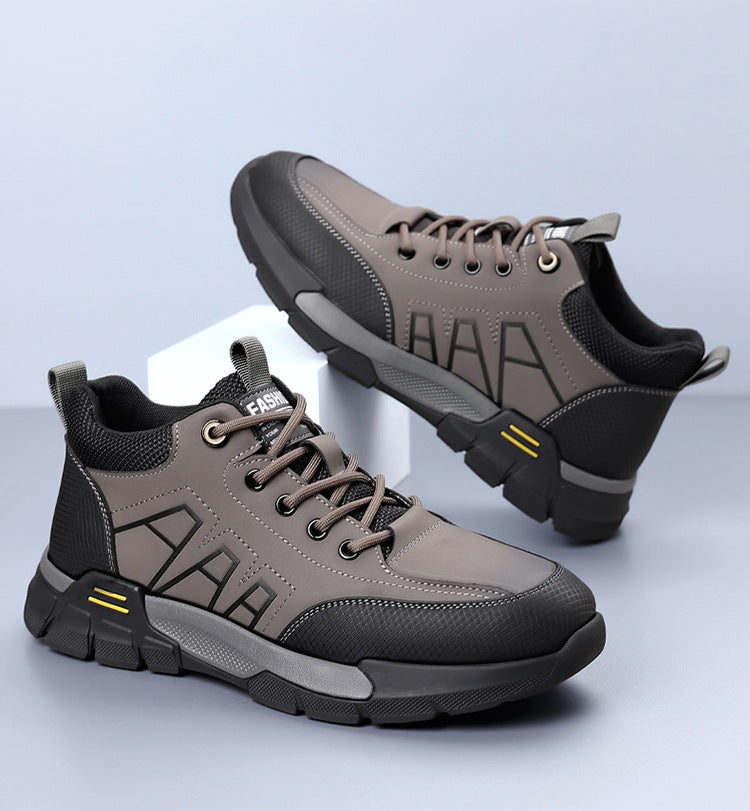 Youth Workwear Men's Shoes Autumn Casual Leather Shoes Men's Soft Sole All-match Fashionable sneaker Soft Leather Korean Style Trendy Shoes with Thick Sole