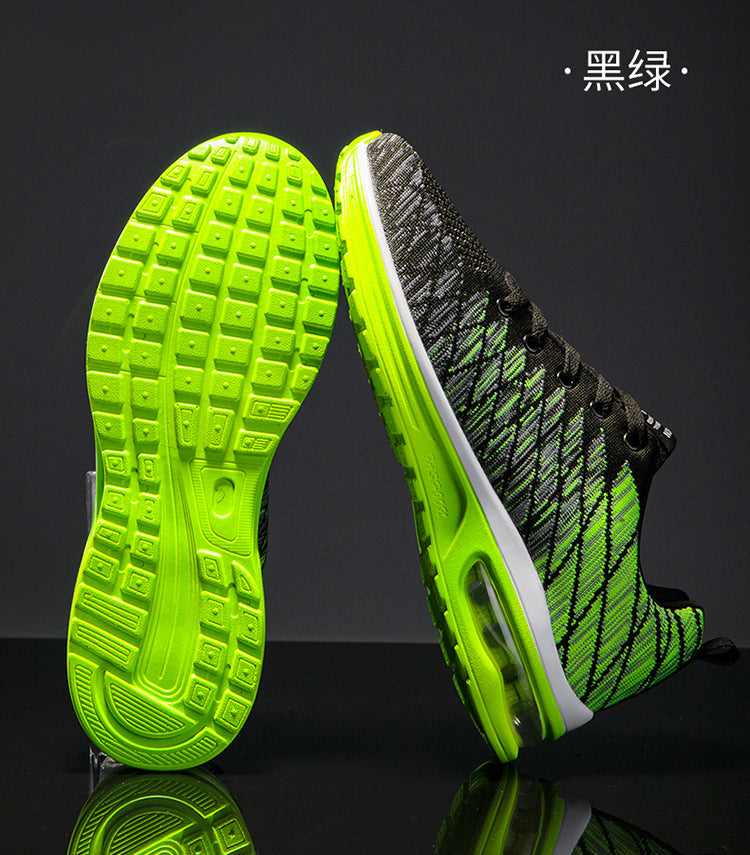Men's Shoes 2025 Spring New Fluorescent Green Sports Breathable Mesh Air Cushion Non-Slip Casual Lightweight Couple Running Shoes