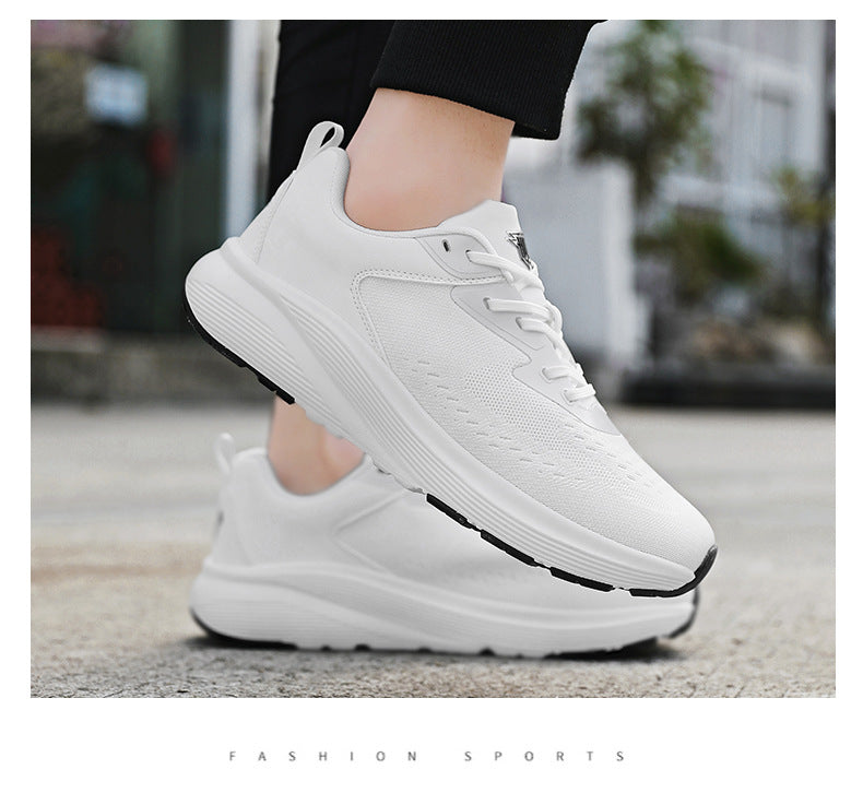 2025 New Couple Running Shoes Lightweight Shock-Absorbing Breathable Sports Shoes for Men and Women Youth Travel White Shoes Cross-Border
