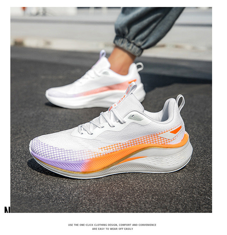 Running Shoes, Sports Shoes, Racing Shock-Absorbing Ultra-Light Running Shoes for Male Teenagers and Students, Carbon Plate Racing Breathable Fly-Woven Mesh