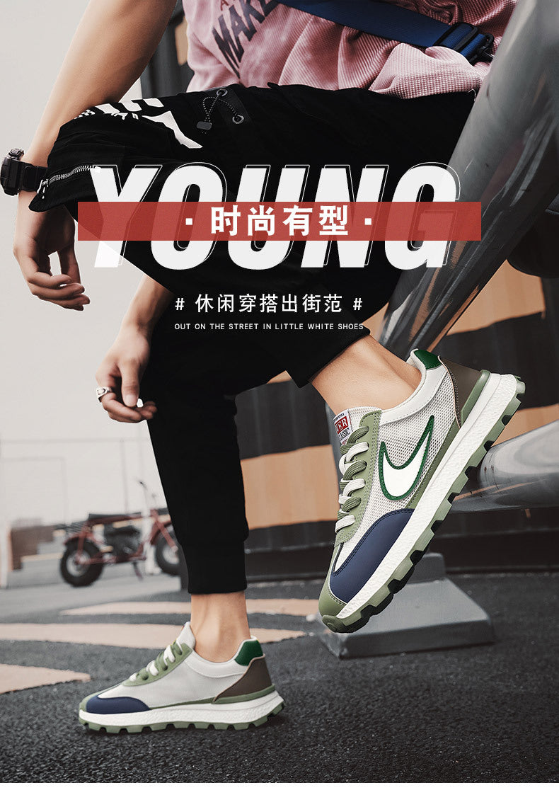 Men's Shoes, New Autumn Style, Breathable, Lightweight, Soft-Soled Running Shoes, Youth Fashion Casual Shoes, Single Mesh Color-Blocking Sports Trendy Shoes