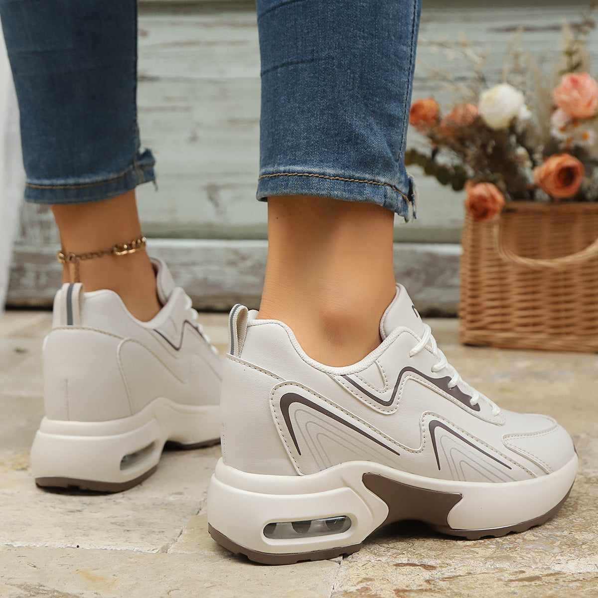 Summer Wear-Resistant Height-Increasing Dad Shoes Mesh Tendon Sole Running Shoes Breathable Non-Slip Sports Shoes