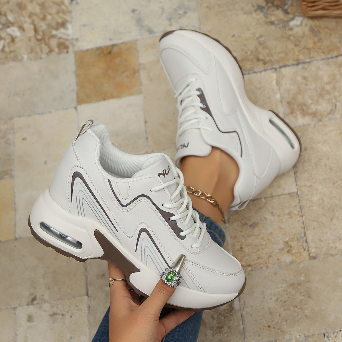 Summer Wear-Resistant Height-Increasing Dad Shoes Mesh Tendon Sole Running Shoes Breathable Non-Slip Sports Shoes