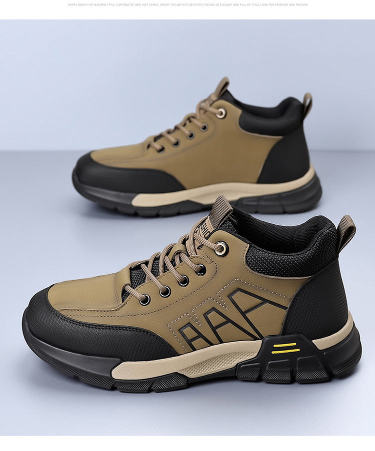 Youth Workwear Men's Shoes Autumn Casual Leather Shoes Men's Soft Sole All-match Fashionable sneaker Soft Leather Korean Style Trendy Shoes with Thick Sole