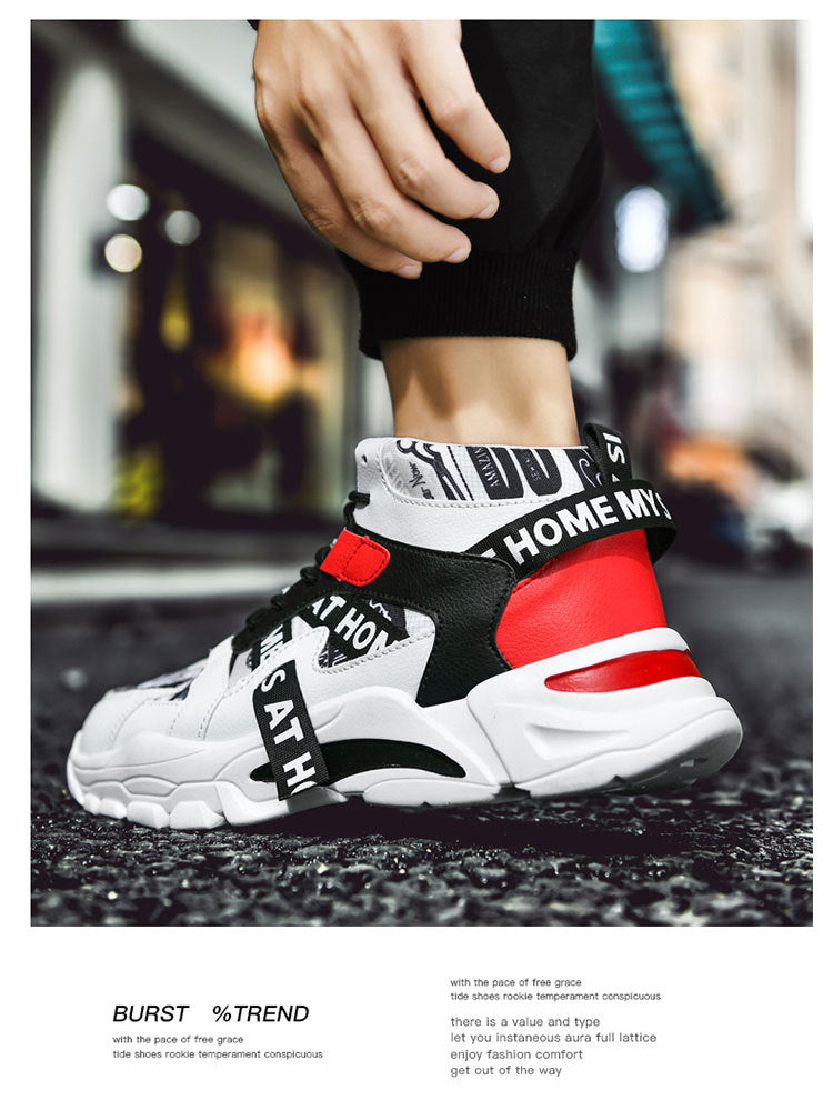 2024 New Fashionable Shoes Distinctive Autumn High-top Shoes Autumn and Winter Men's Shoes High-top Board Shoes Korean Fashionable Running Shoes for Students