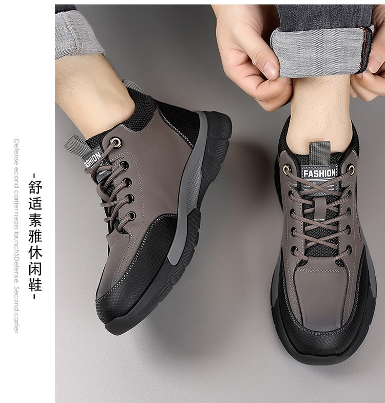 Youth Workwear Men's Shoes Autumn Casual Leather Shoes Men's Soft Sole All-match Fashionable sneaker Soft Leather Korean Style Trendy Shoes with Thick Sole