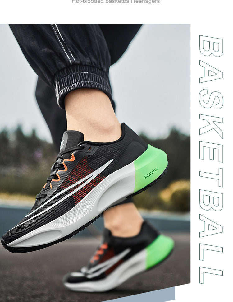 Men's Mesh Rebounding Cushioning Wear-Resistant Carbon Plate Lightweight Non-Slip Running Shoes Shock-Absorbing Flat-Soled Running Shoes Thin Low-Cut Style