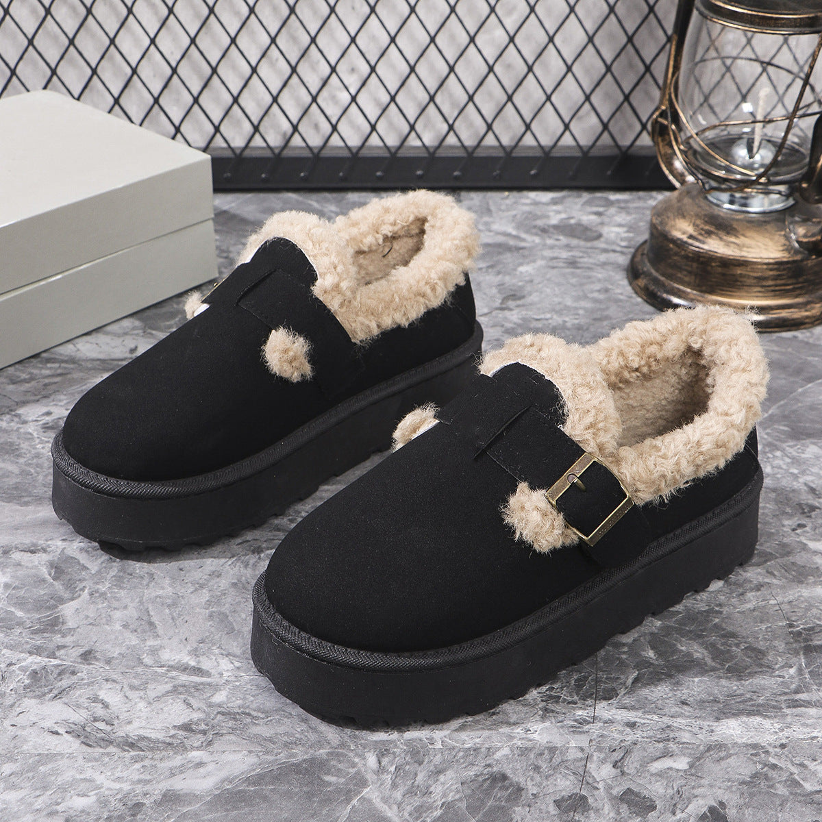 Retro Birkenstock Snow Shoes for Women, Fleece-Lined Loafers, 2026 New Winter Style, Slip-On Thick-Soled Warm Cotton Shoes