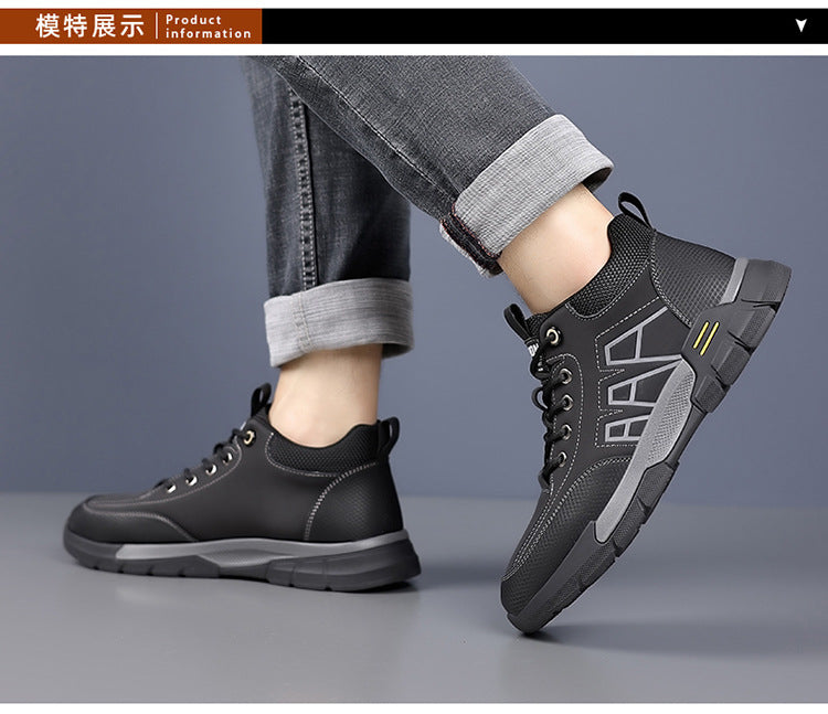 Youth Workwear Men's Shoes Autumn Casual Leather Shoes Men's Soft Sole All-match Fashionable sneaker Soft Leather Korean Style Trendy Shoes with Thick Sole