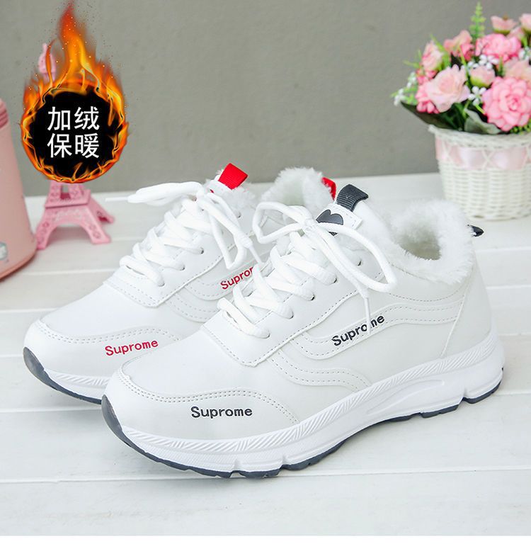 Sneakers Women's Shoes Spring 2022 New ins All-match Running Shoes Winter Fleece-added Cotton Shoes Casual White Shoes