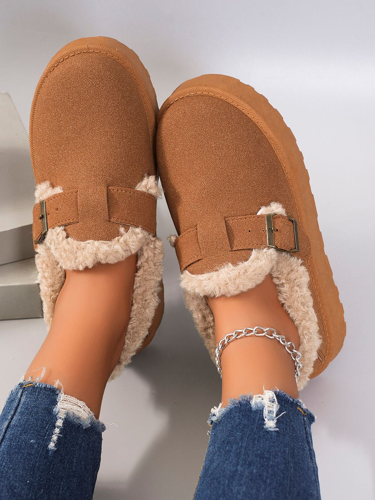 Retro Birkenstock Snow Shoes for Women, Fleece-Lined Loafers, 2026 New Winter Style, Slip-On Thick-Soled Warm Cotton Shoes