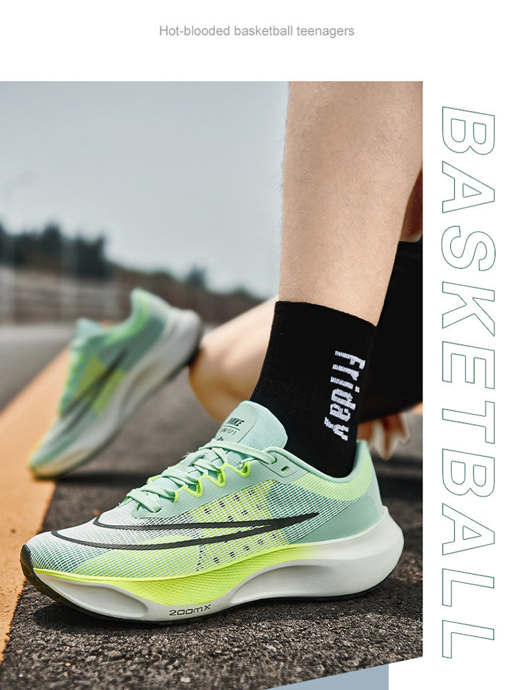 Men's Mesh Rebounding Cushioning Wear-Resistant Carbon Plate Lightweight Non-Slip Running Shoes Shock-Absorbing Flat-Soled Running Shoes Thin Low-Cut Style