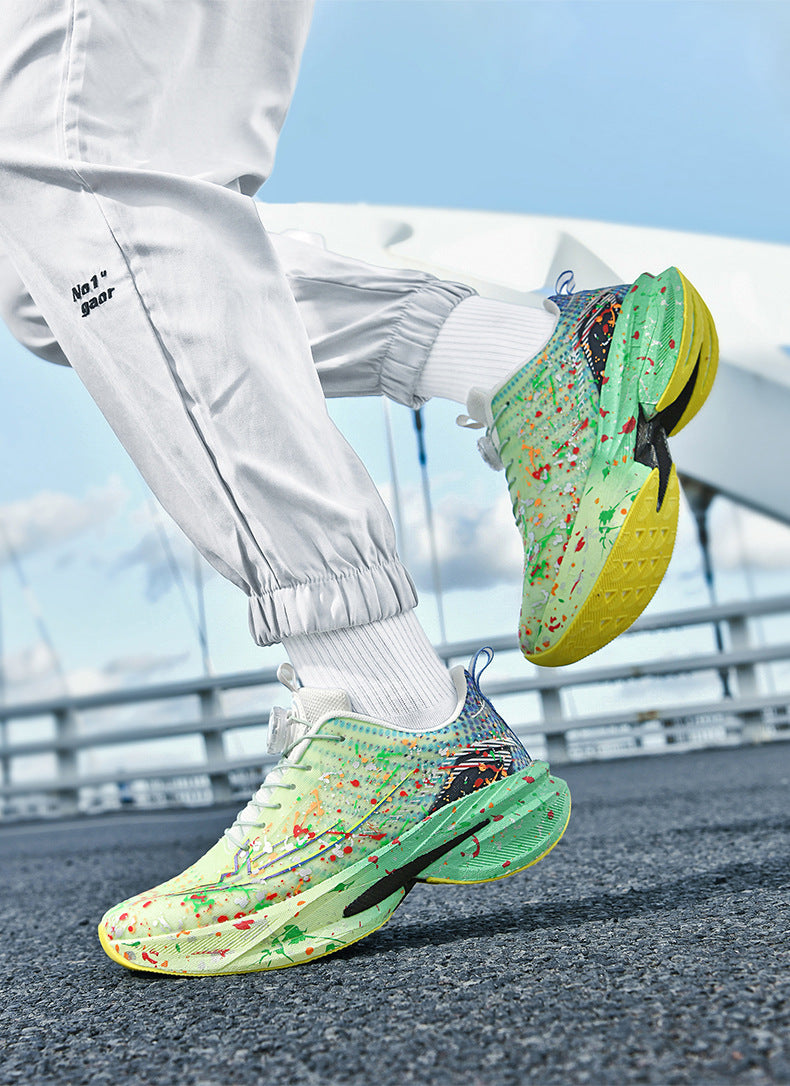 Men's and Women's Same Style Running Shoes Carbon Plate Running Shoes Luminous Camouflage Swivel Buckle Casual Shoes Long-Distance Running Exercise Professional Sports Shoes